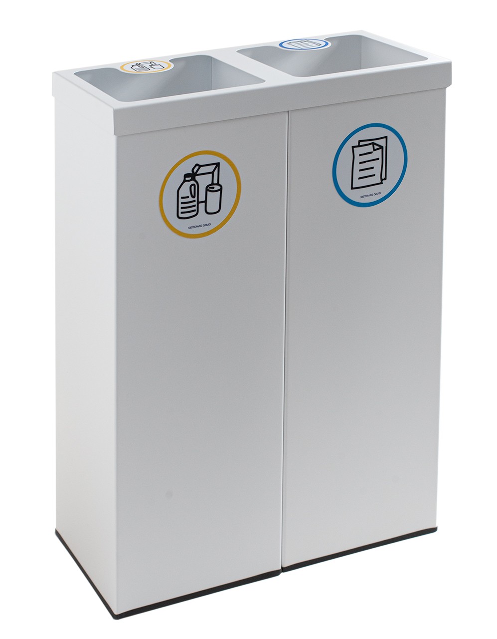 Papelera metálica blanca de reciclaje 2 residuos. Capacidad 88 litros  (Amarillo / Azul) - Respira de compres al Ripollès