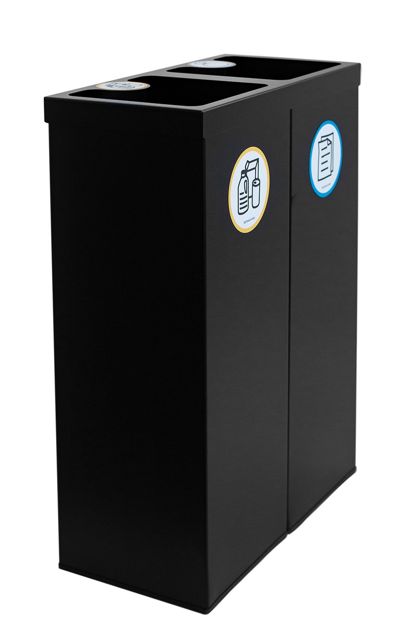 Papelera metálica negra de reciclaje 2 residuos. Capacidad 88 litros  (Amarillo / Azul) - Respira de compres al Ripollès