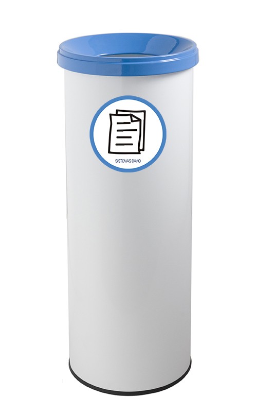 Papelera metálica de reciclaje blanca con tapa azul. Capacidad 35 litros -  Respira de compres al Ripollès