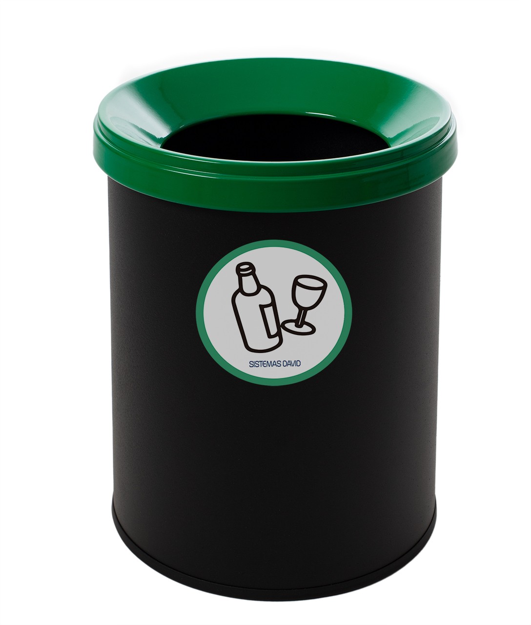Papelera metálica de reciclaje negra con tapa verde. Capacidad 15 litros -  Respira de compres al Ripollès