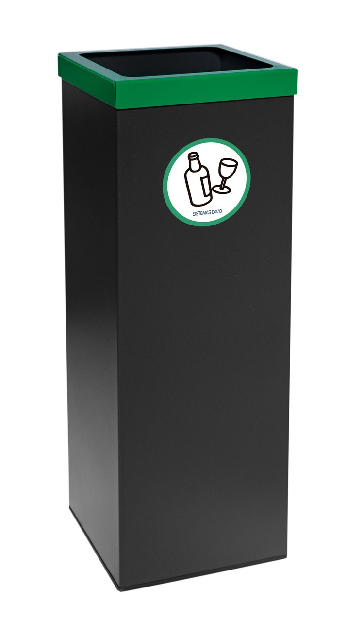 Papelera metálica de reciclaje negra con tapa verde. Capacidad 15 litros -  Respira de compres al Ripollès
