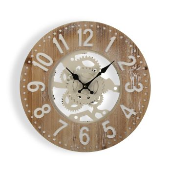 RELOJ PARED DE MADERA Y METAL MODELO GEAR
