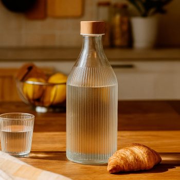 BOTELLA TRANSPARENTE RAYADA DE VIDRIO CON TAPON ALUMINIO 1000 ml